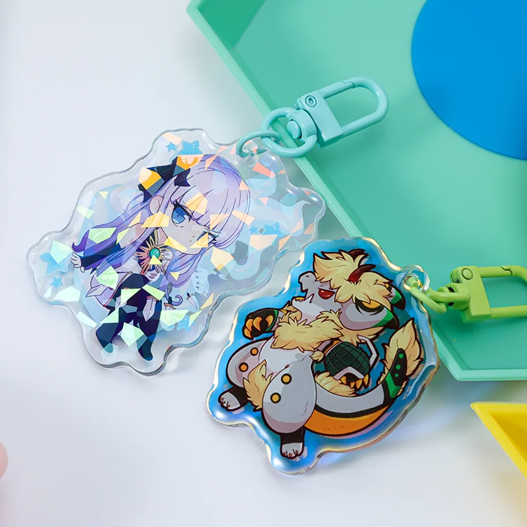 Jinlei Double Sided Printing Acrylic Charm Holographic Acrylic Keychain  Anime Charms Glitter Epoxy clear Epoxy Custom Keychain