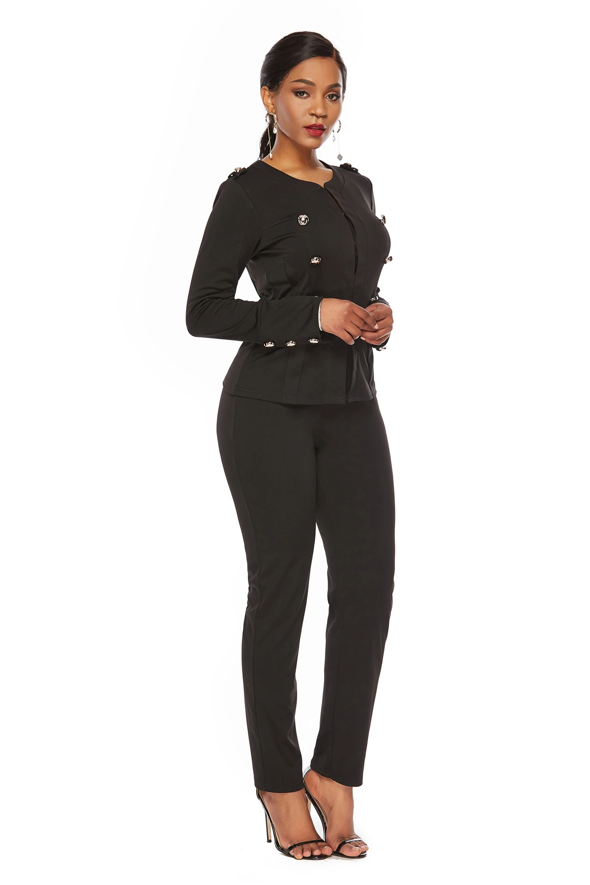 Модный новейший дизайн весна-осень сплошной цвет антистатический сексуальный V-образный вырез полный рукав офисные костюмы комплект для