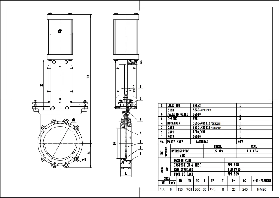 Rising Stem Pneumatic Knife Gate Valve Pn10 China Factory Direct Buy
