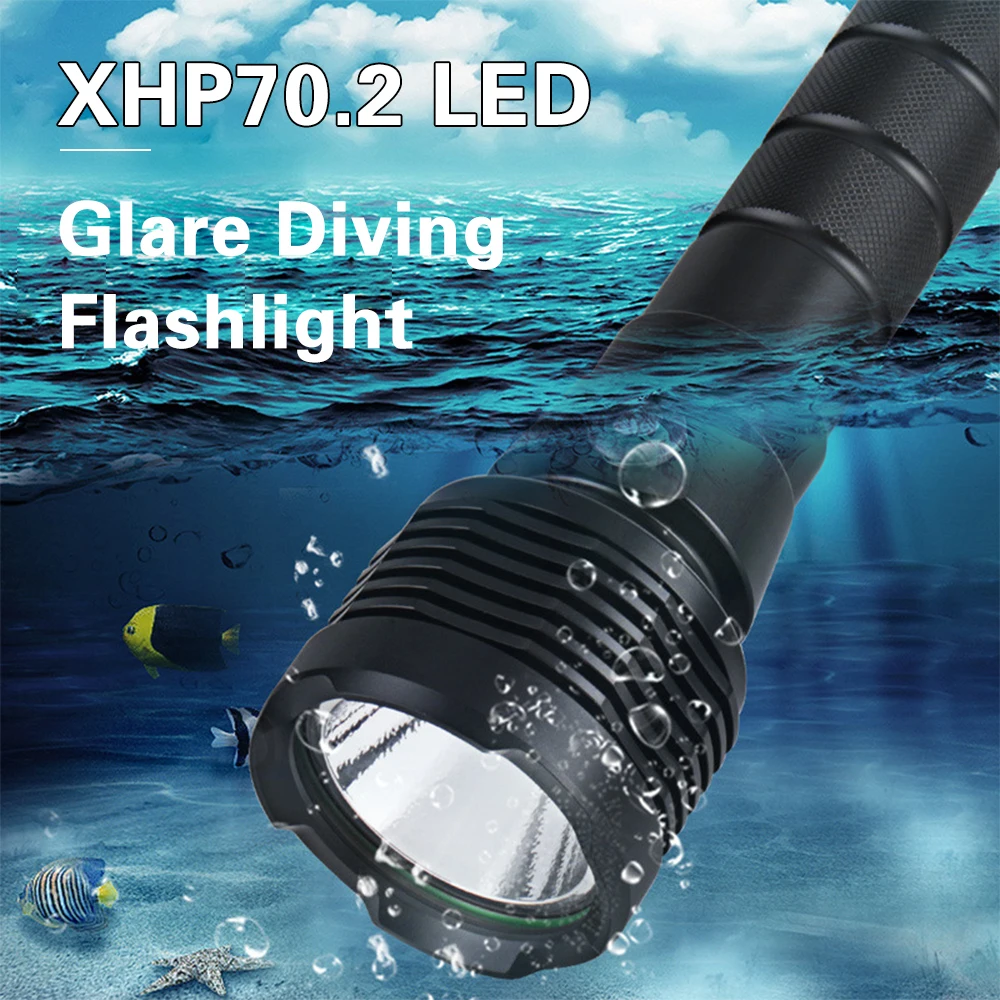 10000 Lumen Super Bright XHP70 Diving Light Underwater 100M Scuba Diving Flashlight IPX8 Waterproof Professional Submarine Dive Light for Diving Activities with Battery and Charger Dive Torch 