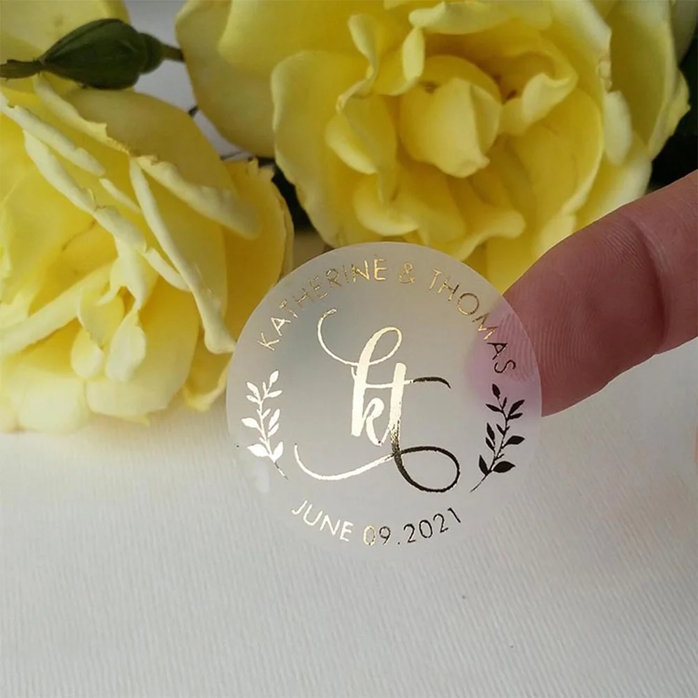 Logo Name Custom Stickers Printing Transparent Labels Clear Gold Foil Self Adhesive Private Sticker