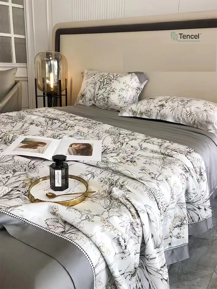 Luxury 100 Lyocell Tencel Bedding Sets Customized Print Designs Bed