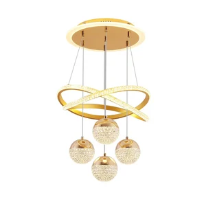 Home Decoration Living Room Hanging Lamp Gold Color Round and Square Ceiling Round Modern Led Ring Chandelier Pendant Light