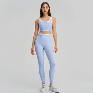Women's Sports Suit with Contrasting Color Design Bra and High Waisted Pants Breathable Running Fitness Yoga Set