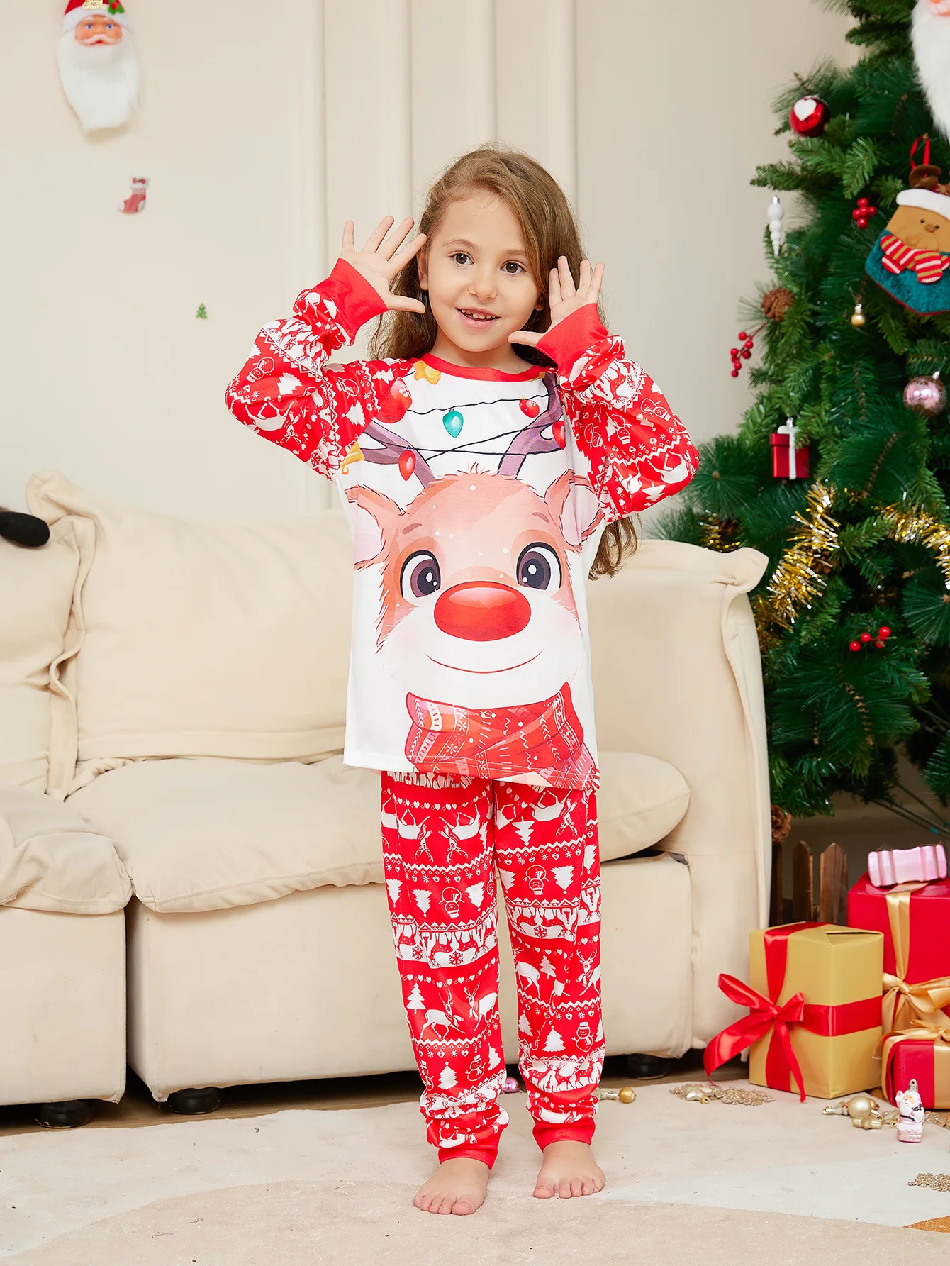 Pasuxi Family Christmas Pajamas Set Fashion Print Father Mother Kids