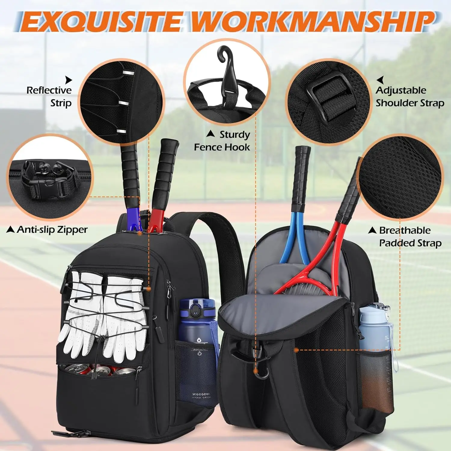Paddle Racket Backpack Functional Large Tennis Racket Backpack Paddle Gear Bag Holds 2 Rackets ...