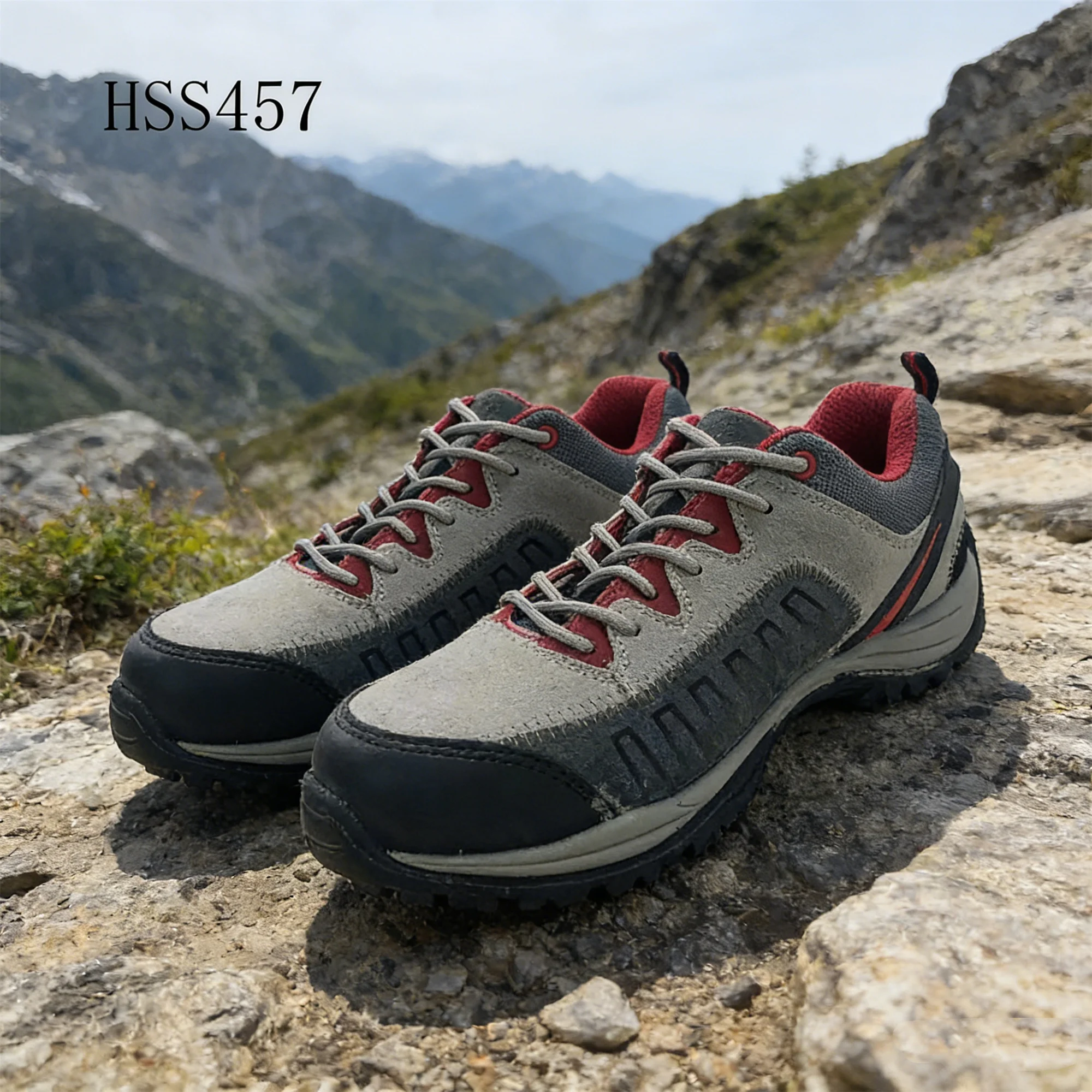HY,Mountain Trail Anti-tear Suede Leather Durable Grey Hiking Shoes Fiberglass Toe Insert Best Seller Safe Guard Shoes HSS457