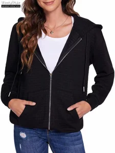 Women's Large Size Casual Printed Knitted Cardigan Sweater Zipper Hood Long Sleeves Front for Spring Autumn Europe United States