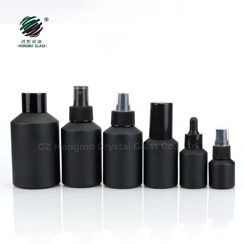 60ml 125ml 200ml matte black slant shoulder glass cosmetic lotion pump bottles 100g glass cream jars container <span style=