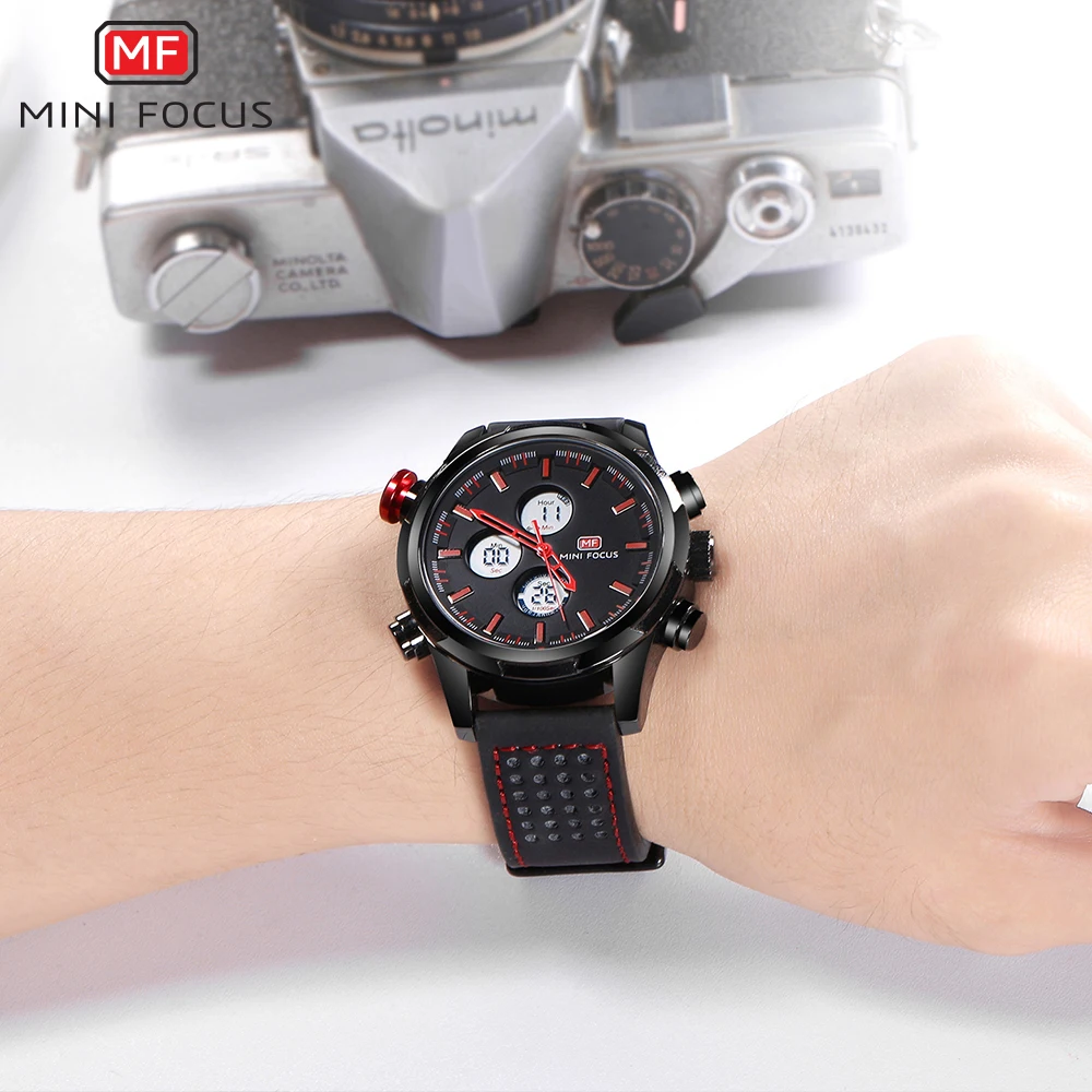 2021 New Mini Focus MF0066G Unique Design 3 ATM Water Resist  Quartz or Electronic Movement Digital Sports Mens Quartz Watches