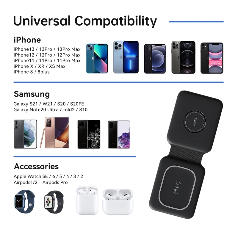 2024 Popular 15W Fast 2 in 1 Wireless Charger Smart Mobile Phone Foldable Wireless Charger for Iphone Iwatch Airpods