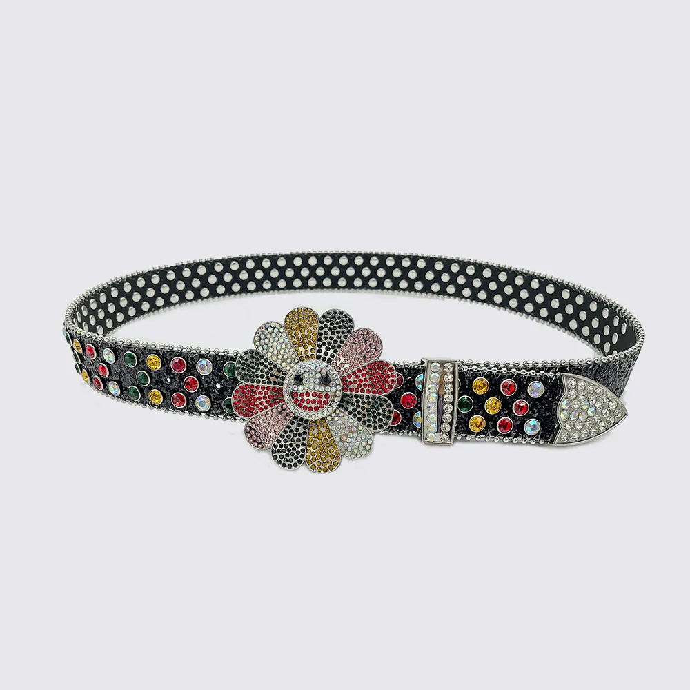 Popular Stock Rhinestone Flower Hip Hop Rotating Belt Buckle
