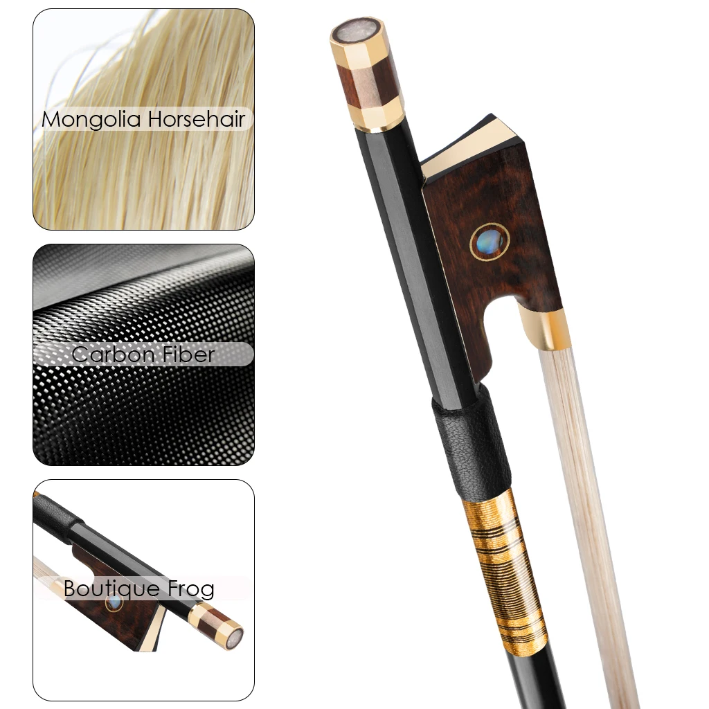 Naomi Advanced 4/4 Black Carbon Fiber Violin Bow Snakewood Frog With