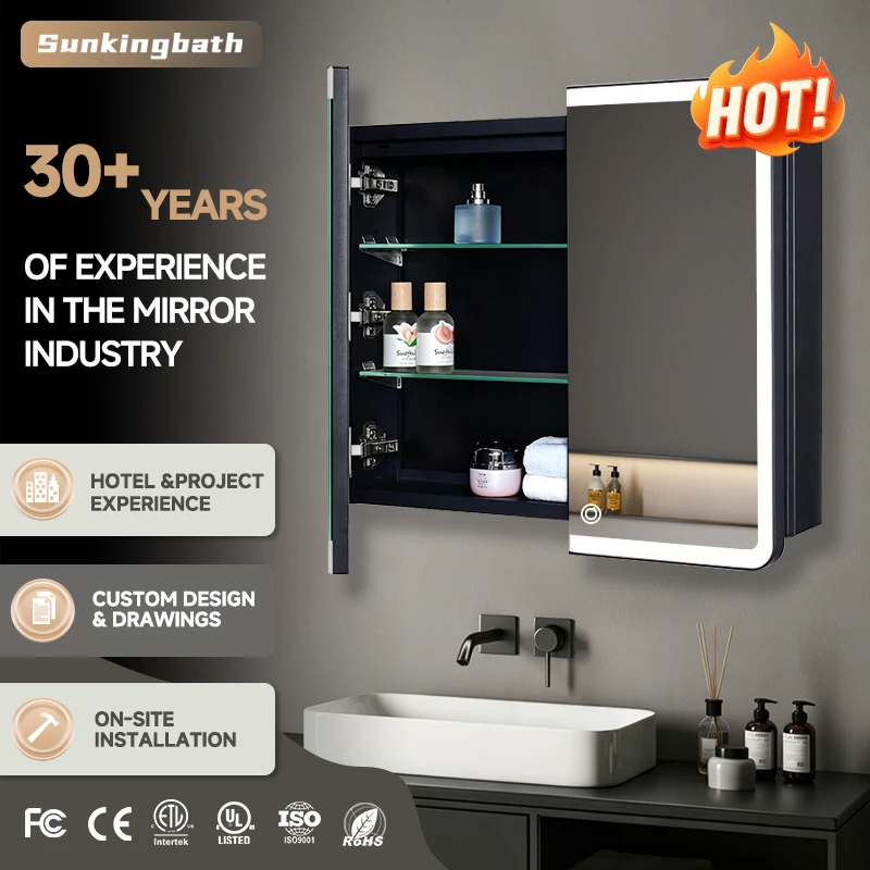 Engineering Project Led Smart Cabinet Mirror Anti-Fog Led Bathroom Mirror Cabinet Lighted Medicine Bathroom Cabinet with Mirror