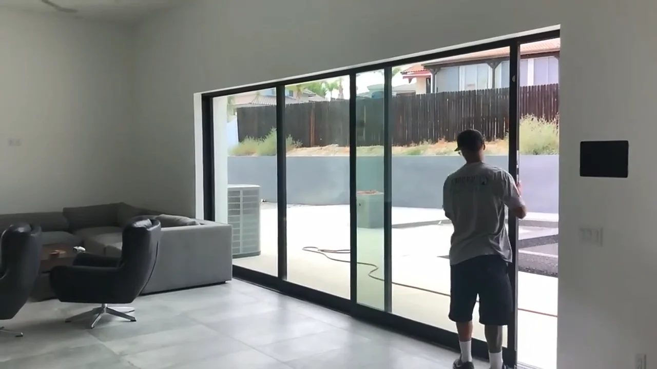 Exterior Conceal Stacking Sliding Patio Door Double Tempered Aluminum