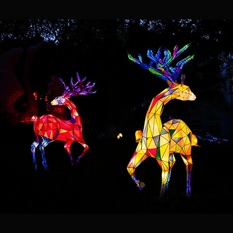 Round Paper Lantern Lights Colorful Led Lighted Animal Shapes  Chinese New Year Ox Lantern Display