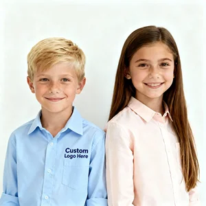 Factory Price Long Sleeve Button Down Shirts Point Collar Classic Fit Cotton Poplin Wrinkle-Resistant School Uniform Shirts Kids