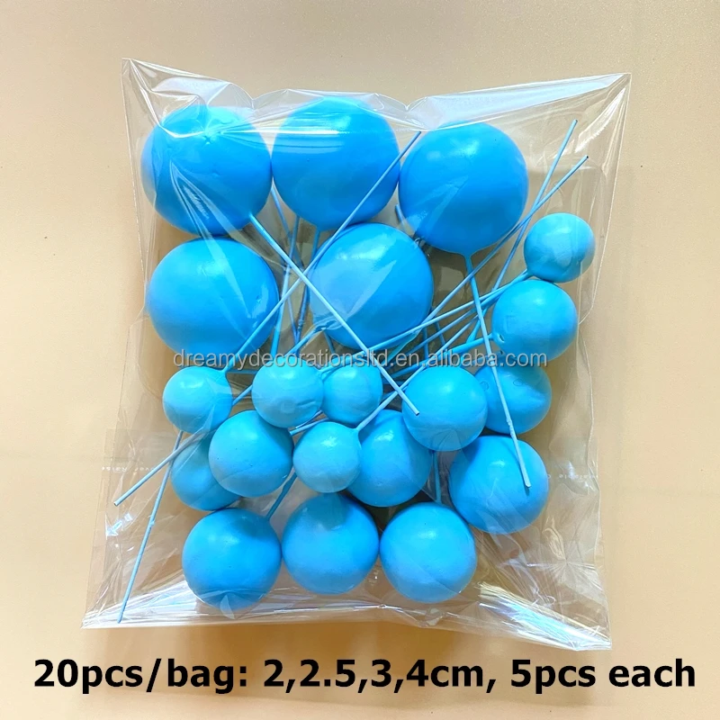 20pcs/bag 2 2.5 3 4cm Mixed Faux Balls Gold Silver Pink Blue Ball Happy Birthday Cake Topper