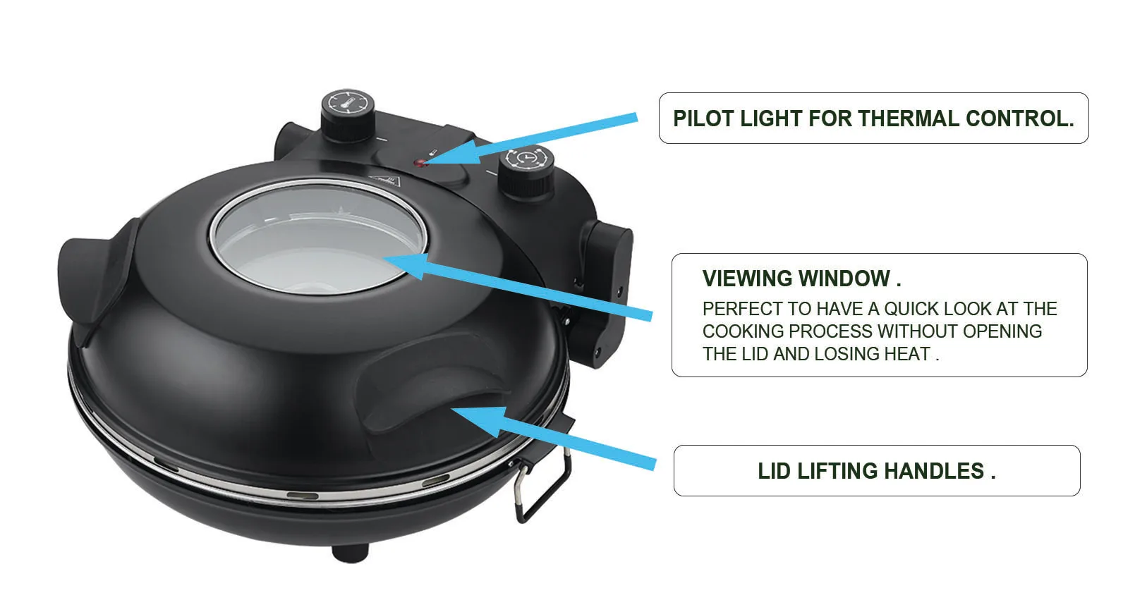 New Design Easy Cleaning Timer Control Viewable Window Electric Pizza