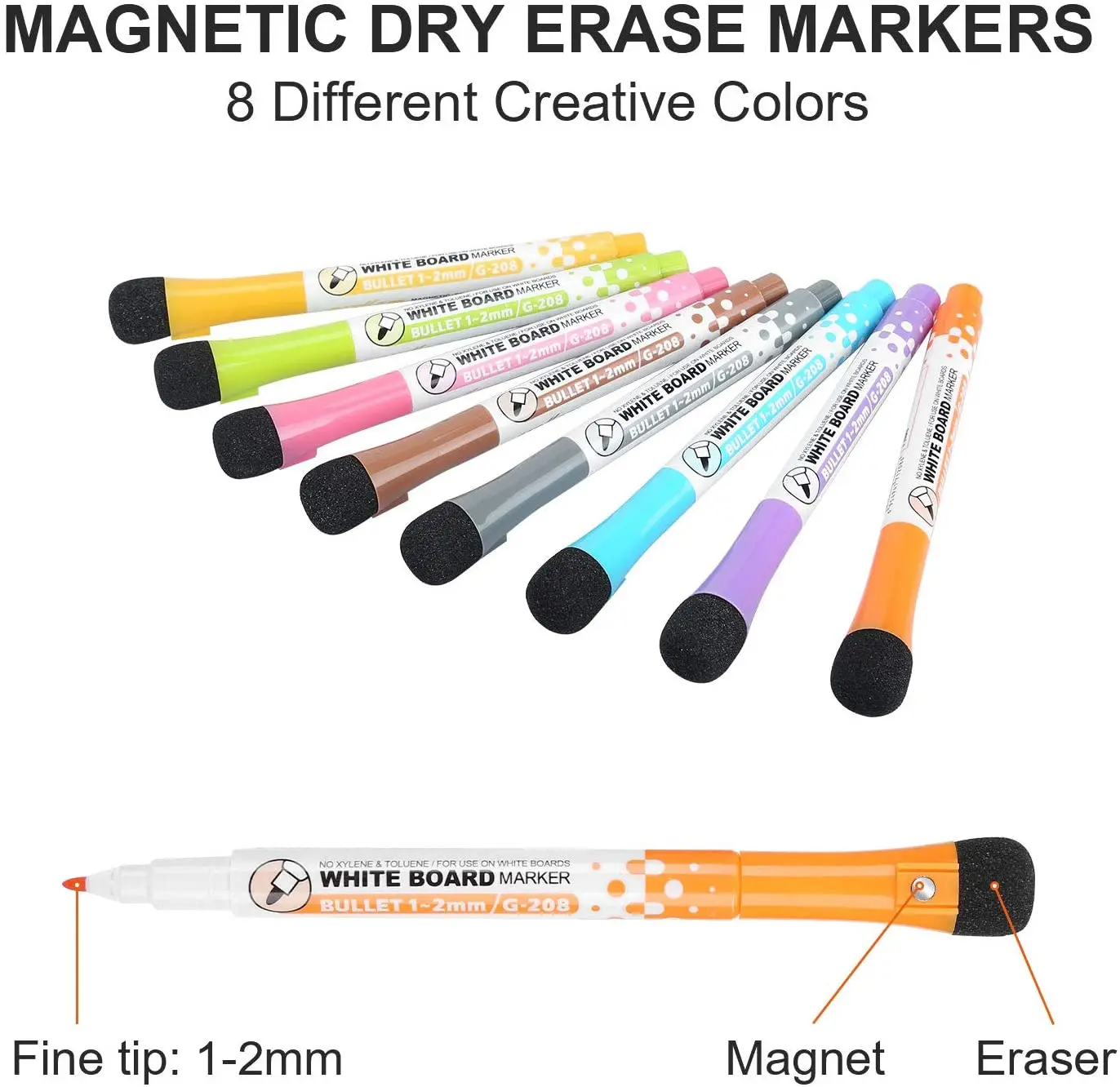 8 Shaped Magnetic Dry Erase Marker Set – Whiteboard Pens With Eraser, 7 Colors
