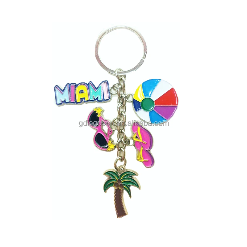 Wholesale Sunglasses Slippers Beach Ball Charms Palm Trees Keyring Florida  Souvenir Keychain Customized Miami Metal Keychain
