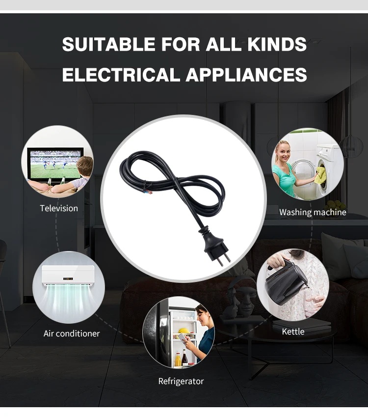 Wash Machine Power Code Cable, European Vde 6ft Detachable Ac Power Cable, Power Cord Length 2metres or Longer details