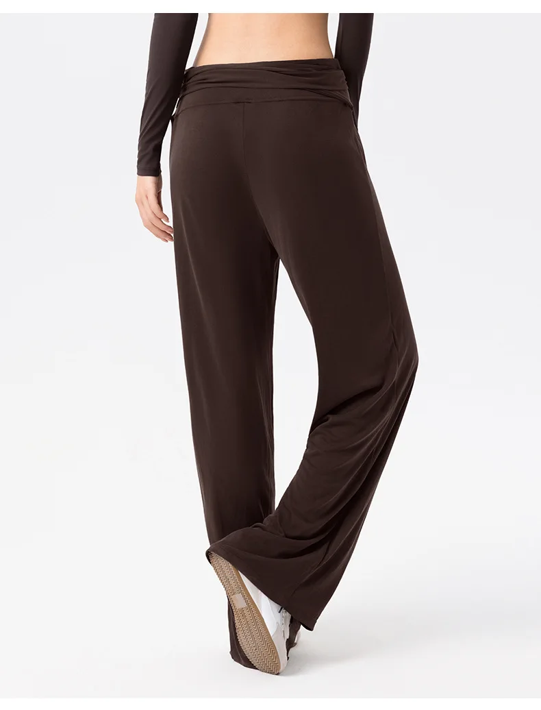 Women Wide Leg Yoga Pants Breathable Viscose Modal Draped Loose Fit Detachable Waistband Casual Lounge Trousers — detail