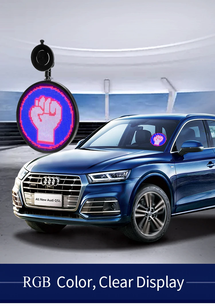 Round Design Light Up Car Sign Emotion App Control Programmable Led