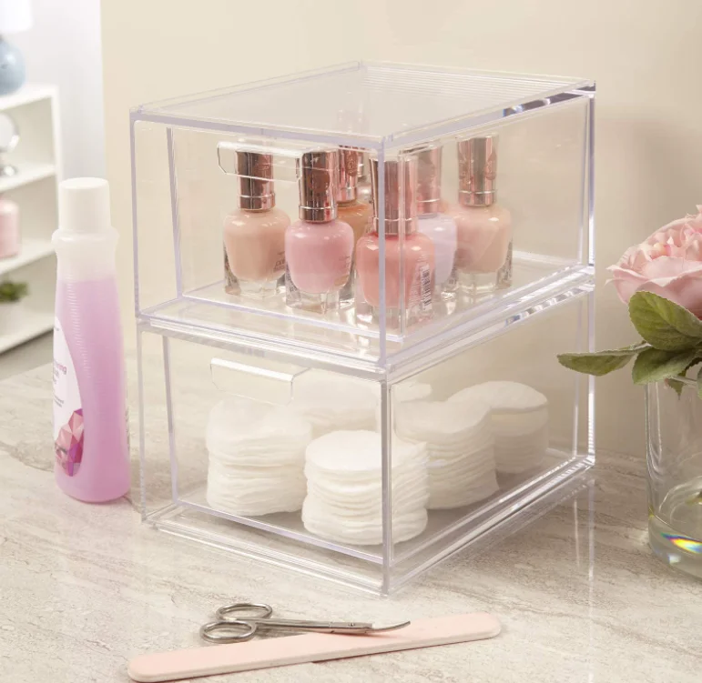 Stackable Jewelry Storage Case and Makeup Organizer with Drawers