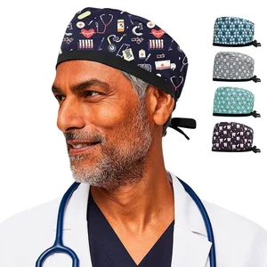 Adjustable Working Scrubs Caps Dental Surgical Cap With Button and Sweatband Cotton Nursing Hats Elastic Tie Back