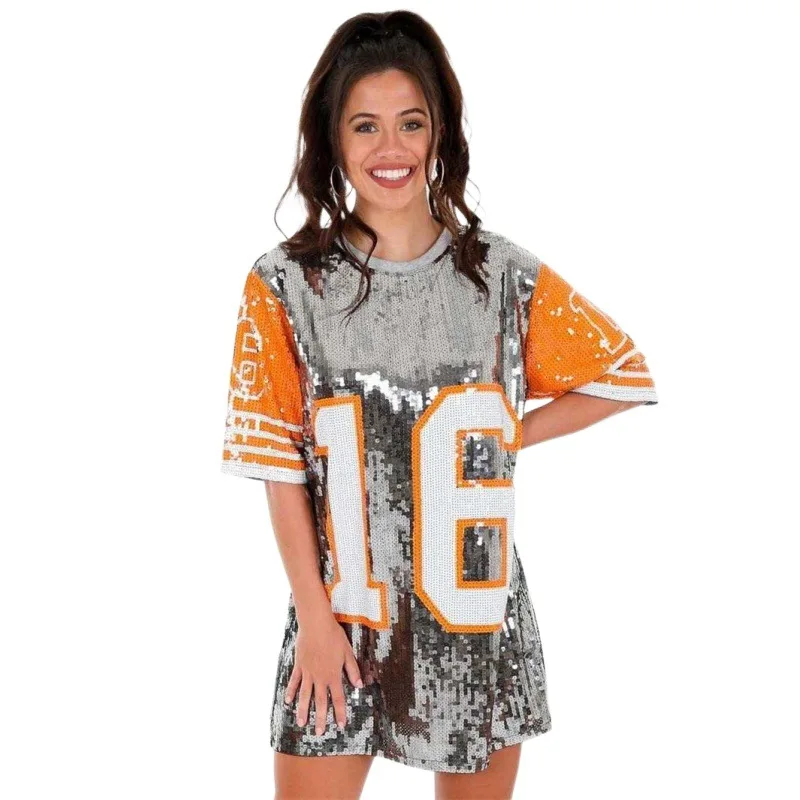 custom jersey dress football Your Own Logo Bling Sequin Sequin Jersey Casual Women Clothing Detail: Lined