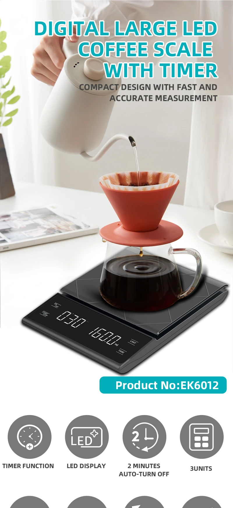 Customized 3kg Electronic Waterproof Coffee Scale with Timer