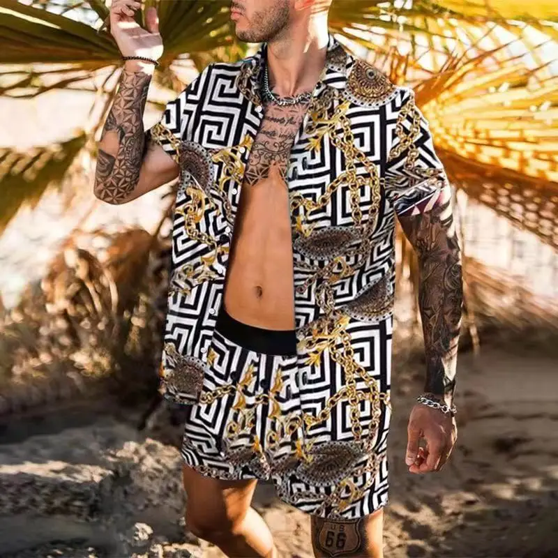 Летняя Пляжная рубашка для мужчин, свободная рубашка, Гавайские мужские рубашки, костюм с принтом