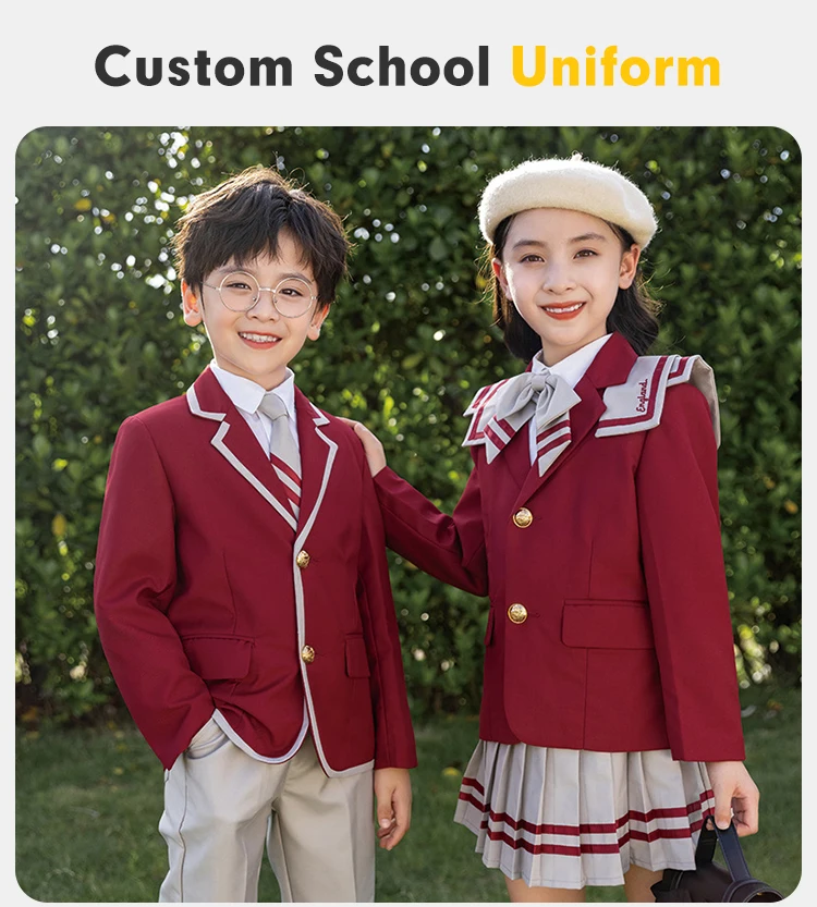 Custom Polyester/cottton Student School Uniform Set Summer Autumn