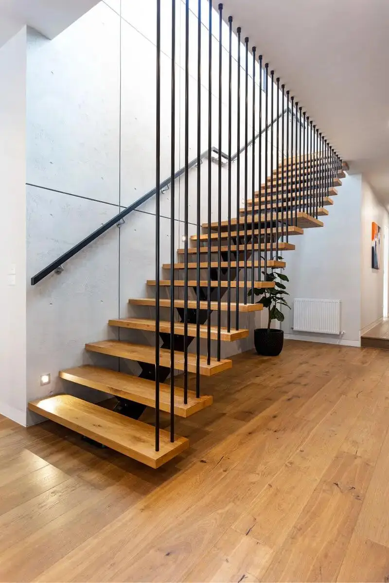 Customized Indoor Stairs Mono Beam Red Oak Tread Staircase Straight ...