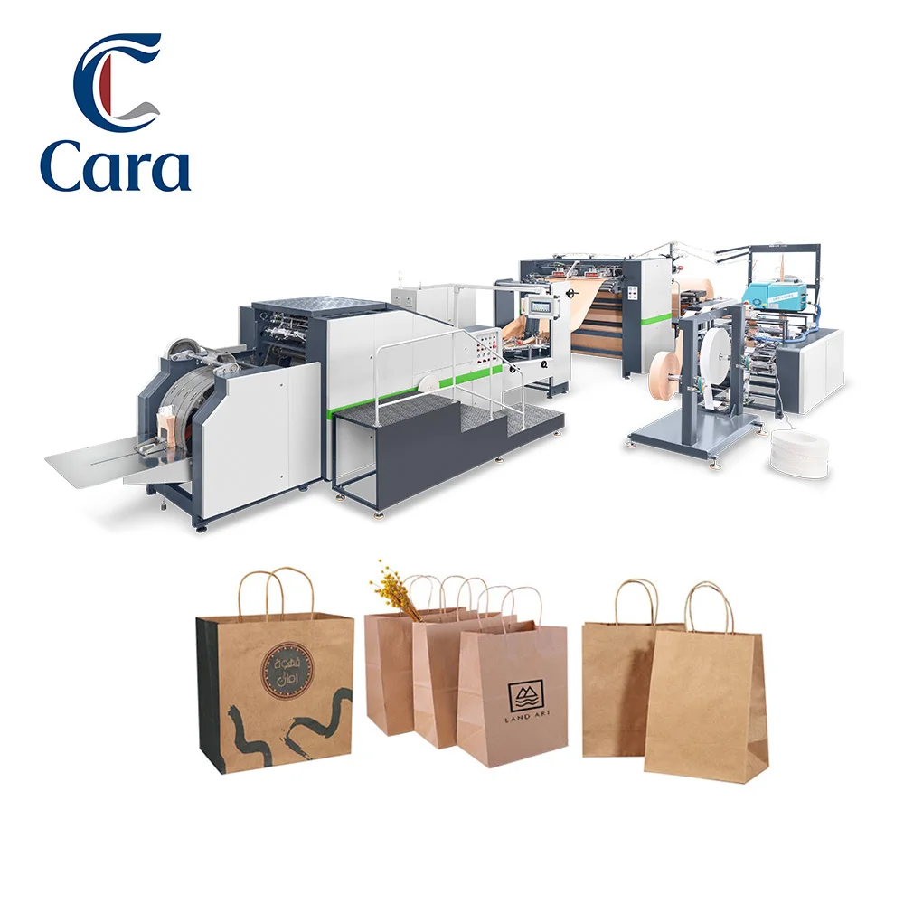 Cara Machinery Fully Automatic  Handbag Shopping Boutique Thick Paper Bag Making Machine Bottom Card Pasting Automatic