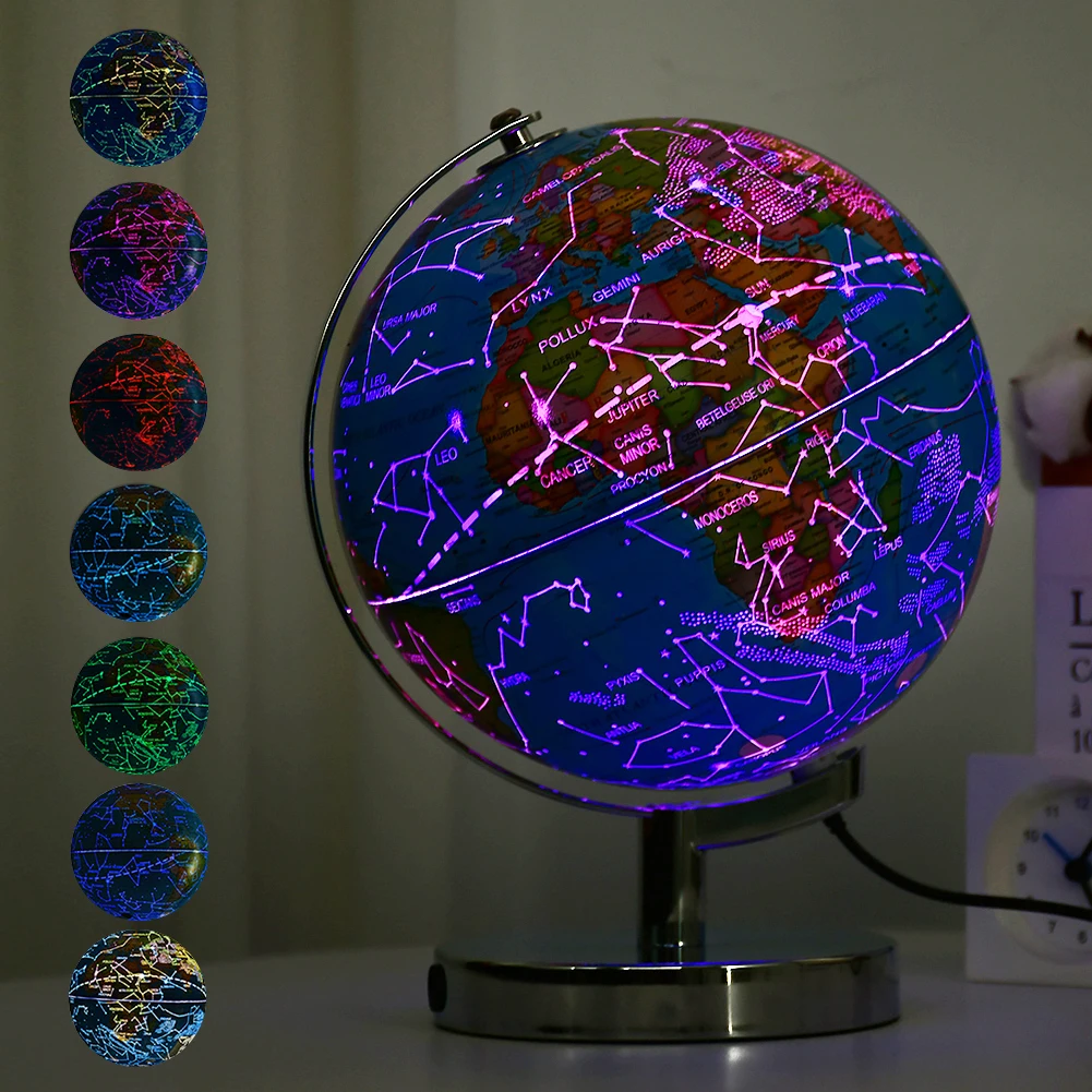 8 Inch Constellation Illuminated PVC Rotating Education World Map Globe Light Lamp Teaching Earth Globe Decor Children