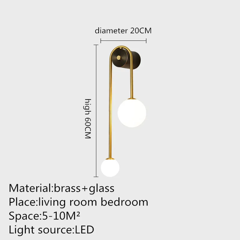 Modern LED 3 Colors Creative Gold Vintage Glass Sconce Light for Decor Home Bedroom Bedside Brass Wall Lamp