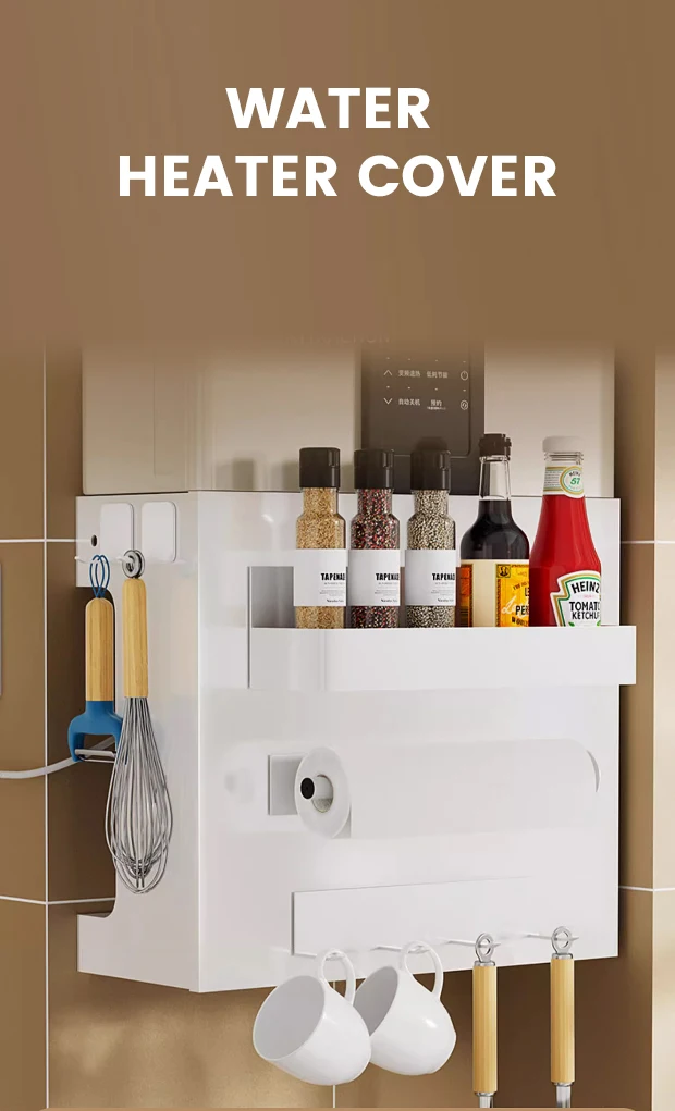 Gas Water Heater Pipe Cover White Kitchen Wall Mounted Decorative Shelf