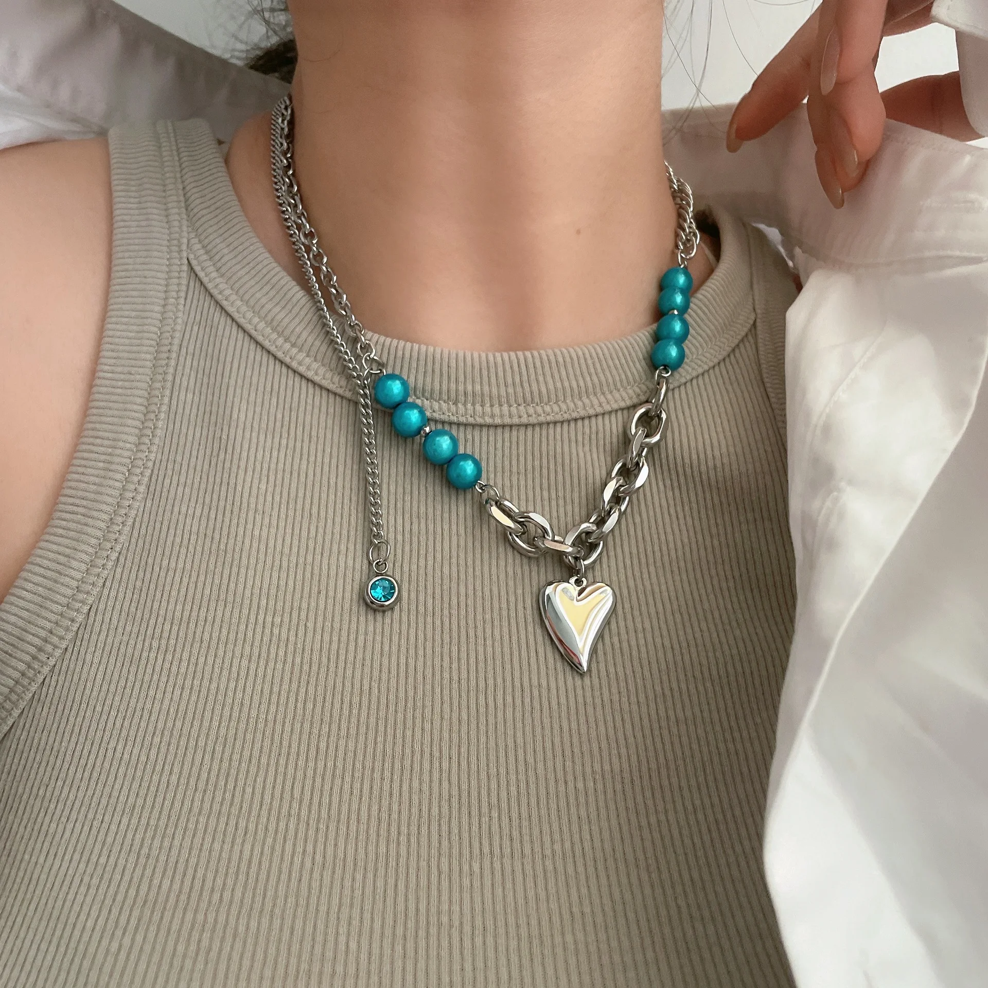 Pearl Beads Heart Charm Chunky 