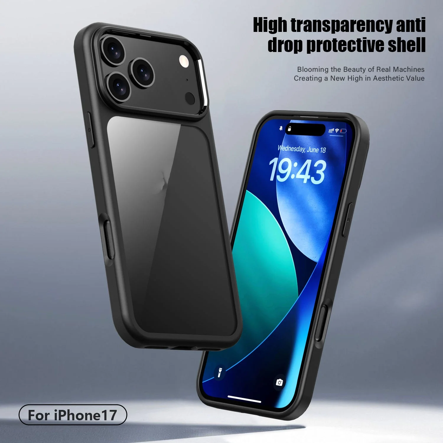 product laudtec shockproof phone bumper cover crystal clear hard back soft tpu frame phone case for iphone 17 17 pro max 17 pro 17 air-4