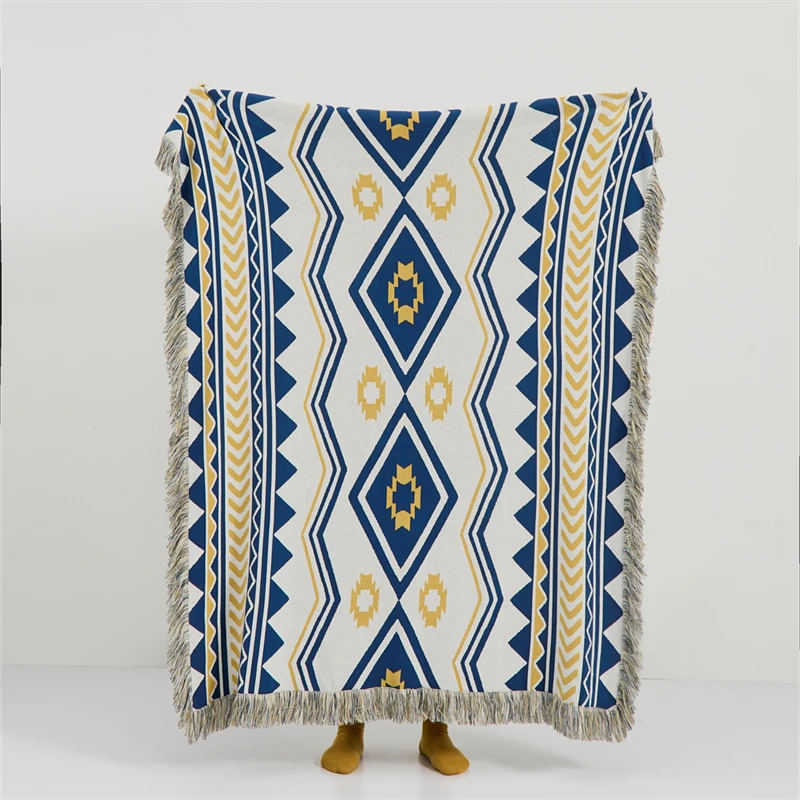 Wholesale Bohemian Style 100% Cotton  Knitted Throw Blanket For Home Decoration Sofa And Travel With Tassel  ARS supplier