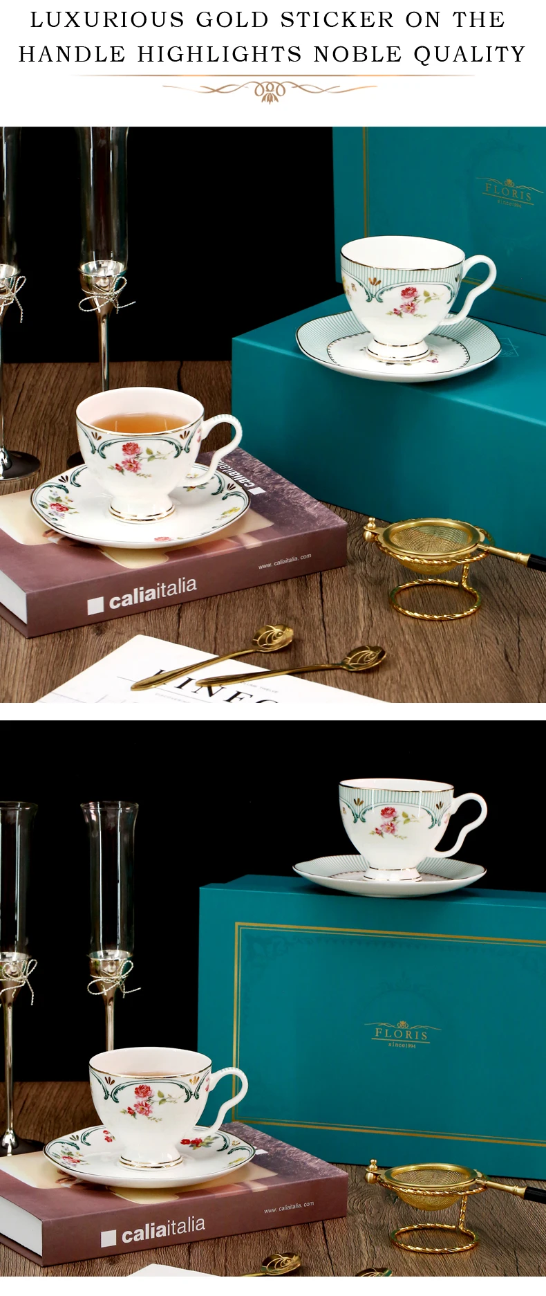 product taohui fresh green elegant and fashionable gift ceramics fine bone china porcelain coffee cup and saucer set-4