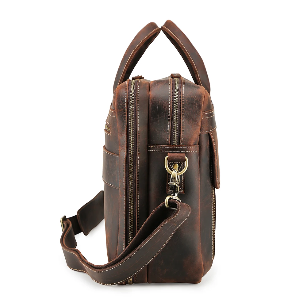 Factory Supply Customize Crazy Horse Leather Bag Business Bag Men Large Capacity 17 Inches Genuine Leather Laptop Bag Briefcase