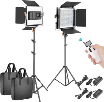 Neewer 2 Packs Advanced 2.4G 480 LED Video Light Photography Lighting Kit, Dimmable Bi-Color LED Panel with LCD Screen, 2.4G