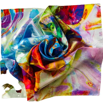 Exquisite Silk Scarves with Famous Design and Printing Traditional Chinese Painting Square Scarves