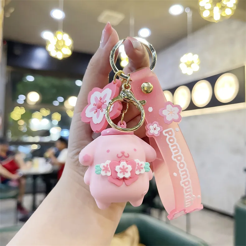 Cartoon Cute Kuromi Melody Cinnamoroll Pompom Purin Keychain Kawaii ...