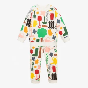 Customized Design White Printing Casual Knit Breathable Soft and Comfy Girls Tracksuit Cute Sets