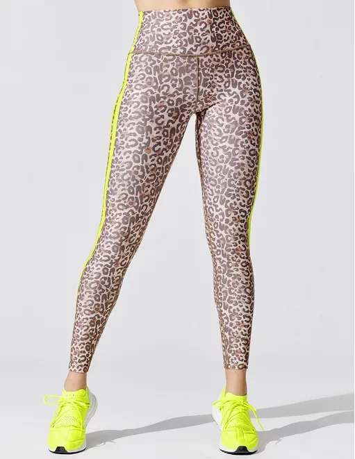 Custom High Waist Neon Yellow Leopard Print Yoga Leggings Running Pants Gym  Wear Women 2021