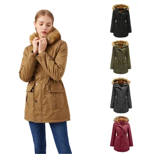 Women's Large Size Winter Warm Quilted Breathable Fish Leather Outwear Hooded Polyester Lined Long Length Coat